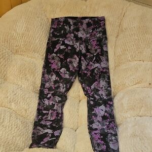 Floral Kids Leggings - Purple and Black